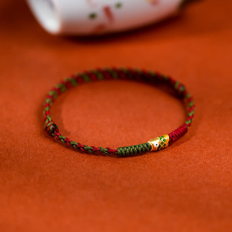 999 Gold Braided Colorful Red Green String Koi Fish Luck Bracelet Anklet