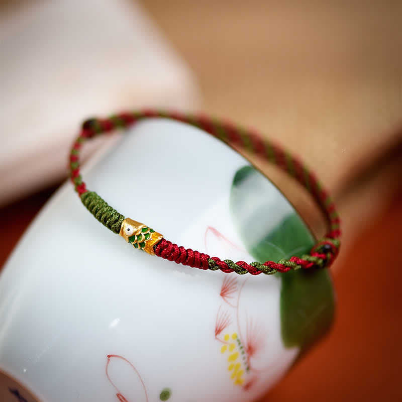999 Gold Braided Colorful Red Green String Koi Fish Luck Bracelet Anklet