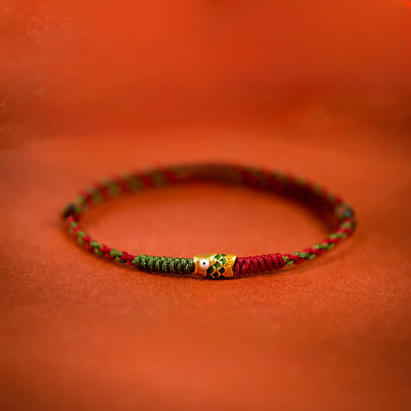 999 Gold Braided Colorful Red Green String Koi Fish Luck Bracelet Anklet