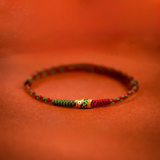 999 Gold Braided Colorful Red Green String Koi Fish Luck Bracelet Anklet
