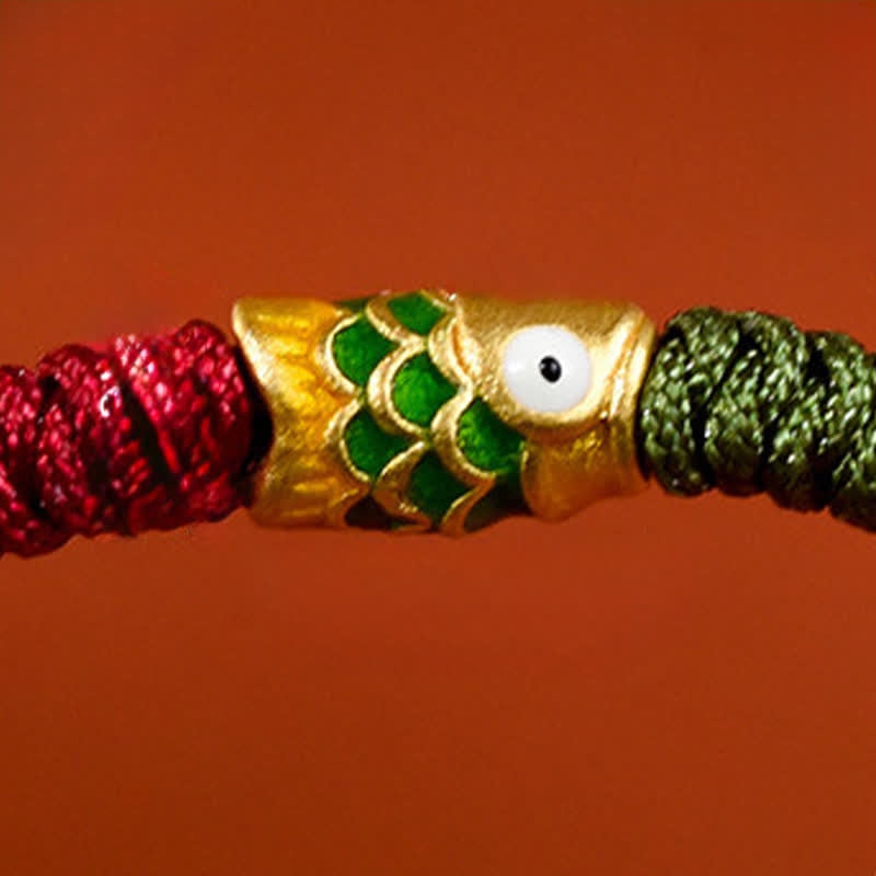 999 Gold Braided Colorful Red Green String Koi Fish Luck Bracelet Anklet