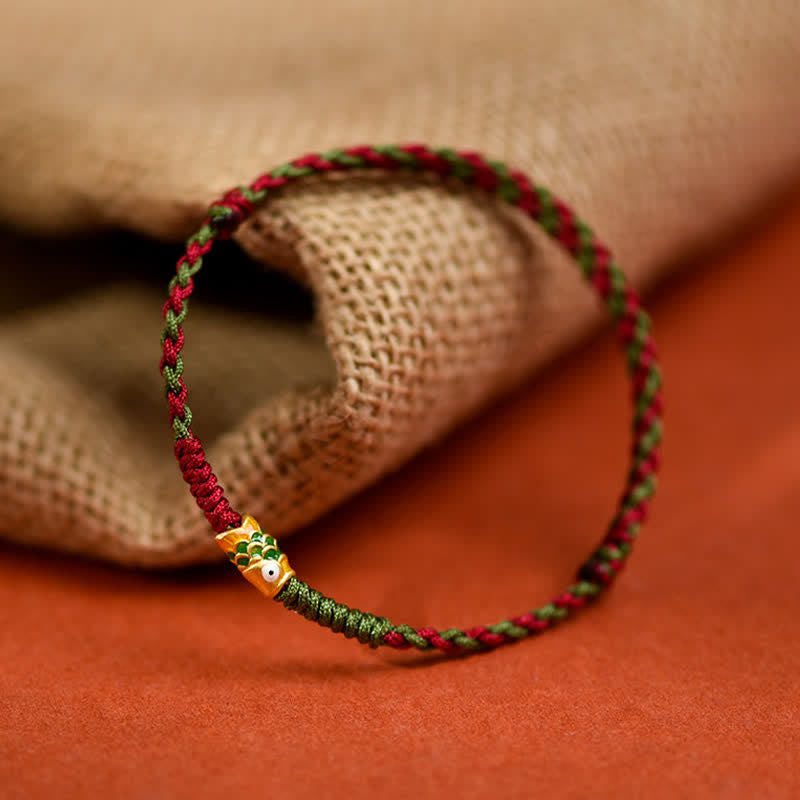 999 Gold Braided Colorful Red Green String Koi Fish Luck Bracelet Anklet