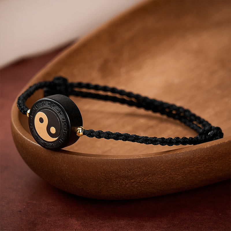 Ebony Wood Bagua Grounding Red String Bracelet