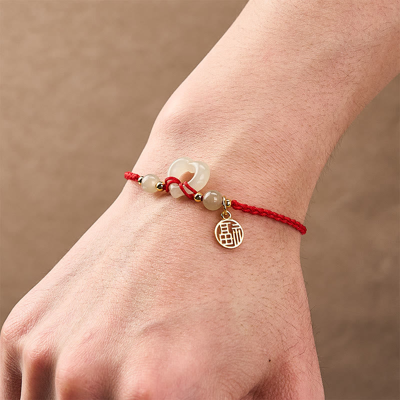 Hetian Jade Heart Ring Fu Character Protection Bracelet