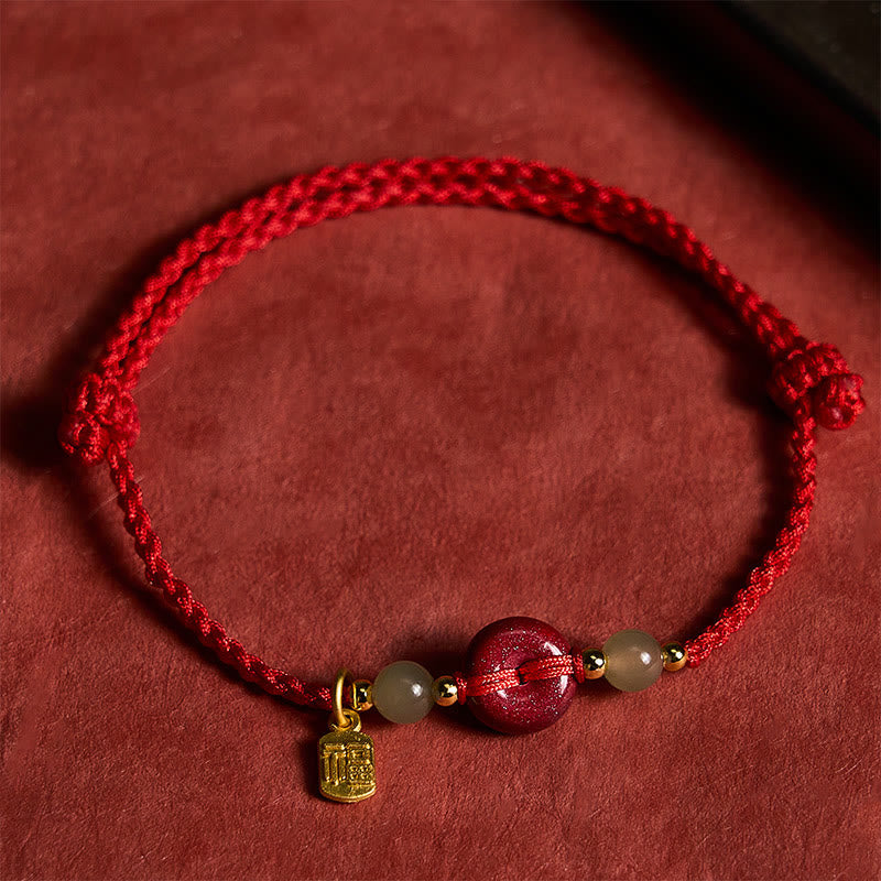 Cinnabar Peace Buckle Fu Character Protection Red String Pendant Bracelet