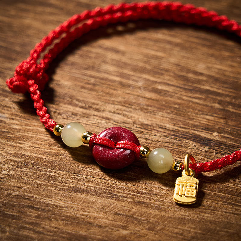 Cinnabar Peace Buckle Fu Character Protection Red String Pendant Bracelet