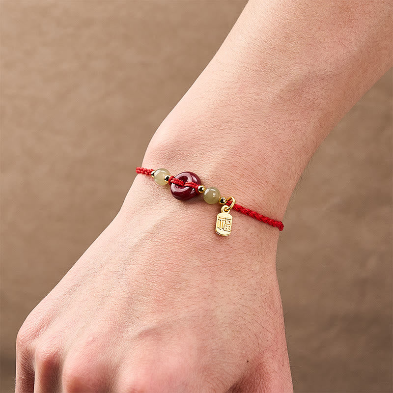 Cinnabar Peace Buckle Fu Character Protection Red String Pendant Bracelet