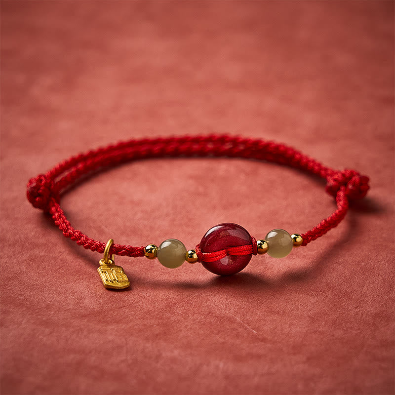 Cinnabar Peace Buckle Fu Character Protection Red String Pendant Bracelet