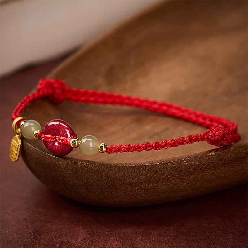 Cinnabar Peace Buckle Fu Character Protection Red String Pendant Bracelet