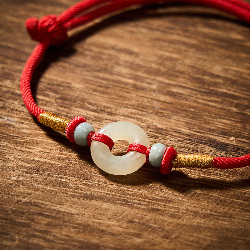 Hetian Jade Peace Buckle Protection Red String Bracelet