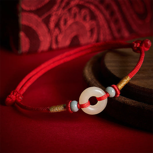 Hetian Jade Peace Buckle Protection Red String Bracelet