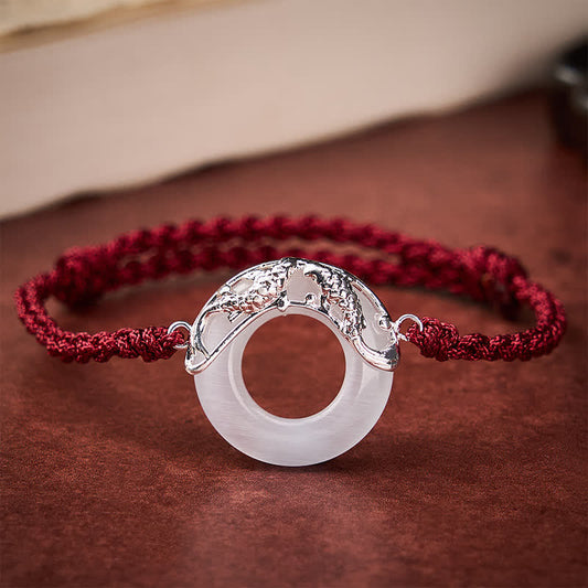 White Jade Koi Fish Wealth Red String Bracelet