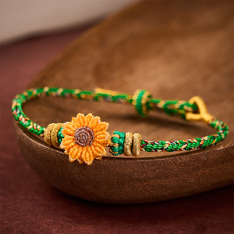 Hand-Woven Colorful Green Yellow String Sunflower Hope Bracelet
