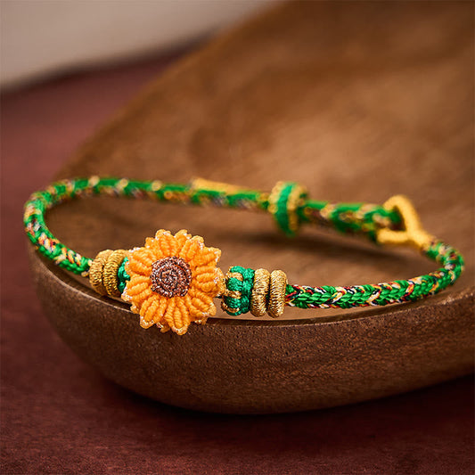 Hand-Woven Colorful Green Yellow String Sunflower Hope Bracelet