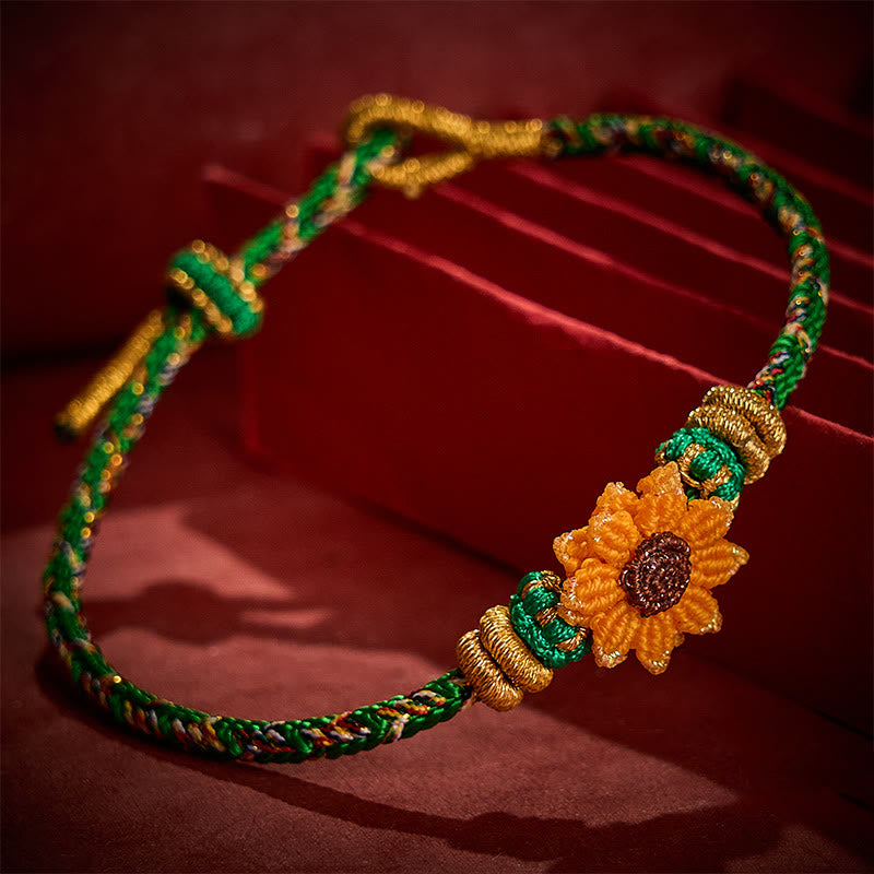 Hand-Woven Colorful Green Yellow String Sunflower Hope Bracelet