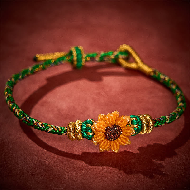 Hand-Woven Colorful Green Yellow String Sunflower Hope Bracelet