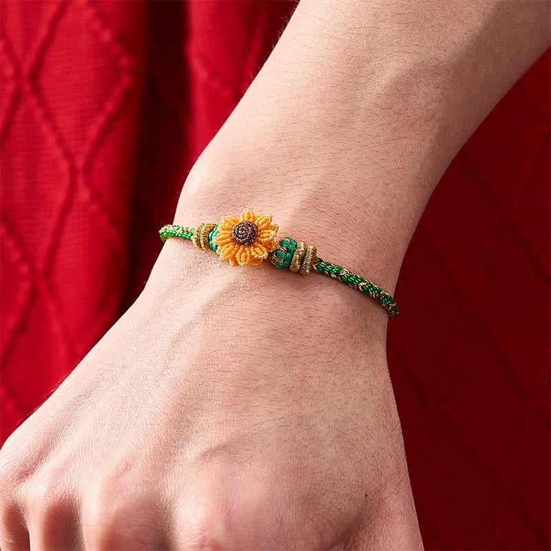 Hand-Woven Colorful Green Yellow String Sunflower Hope Bracelet