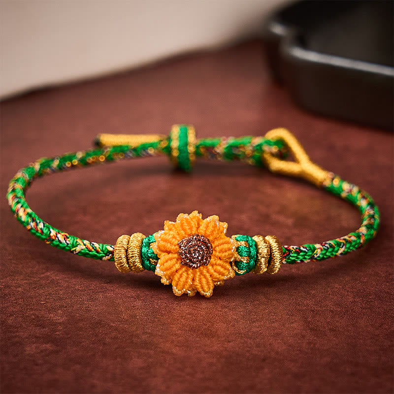 Hand-Woven Colorful Green Yellow String Sunflower Hope Bracelet