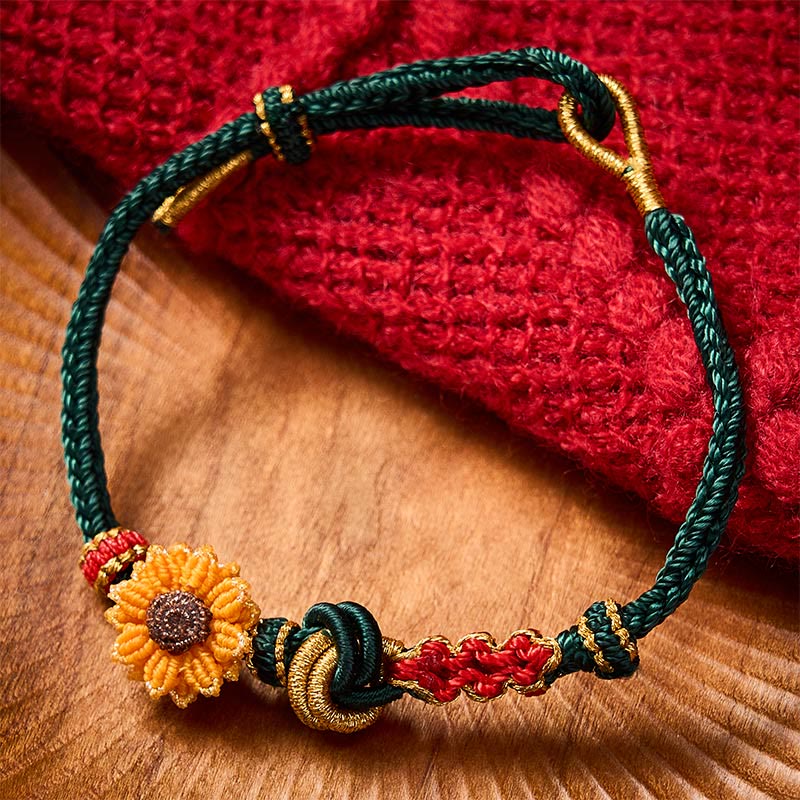 Hand-Woven Red String Peach Blossom Sunflower Luck Bracelet