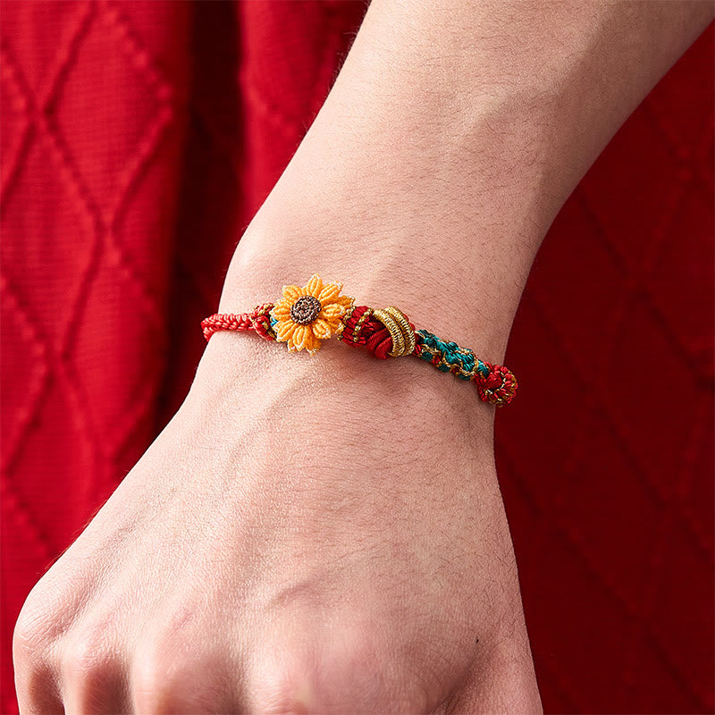 Hand-Woven Red String Peach Blossom Sunflower Luck Bracelet