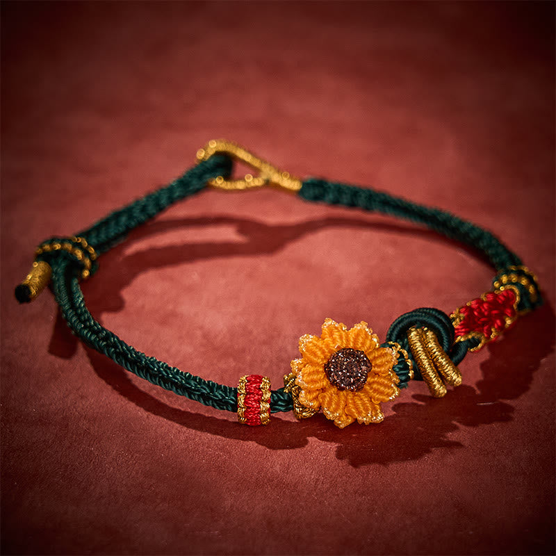 Hand-Woven Red String Peach Blossom Sunflower Luck Bracelet