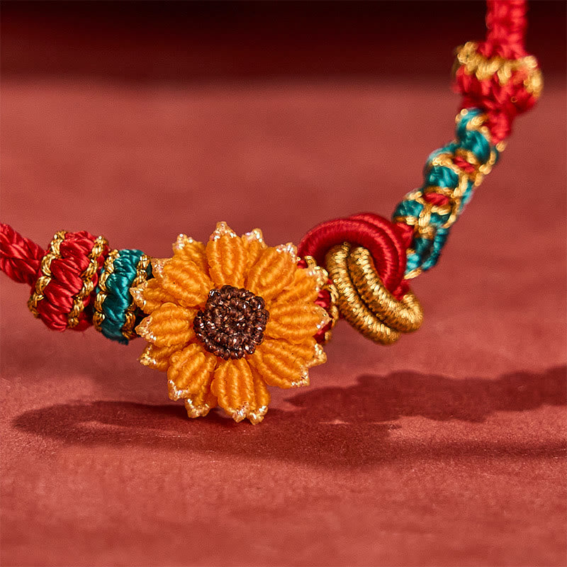 Hand-Woven Red String Peach Blossom Sunflower Luck Bracelet