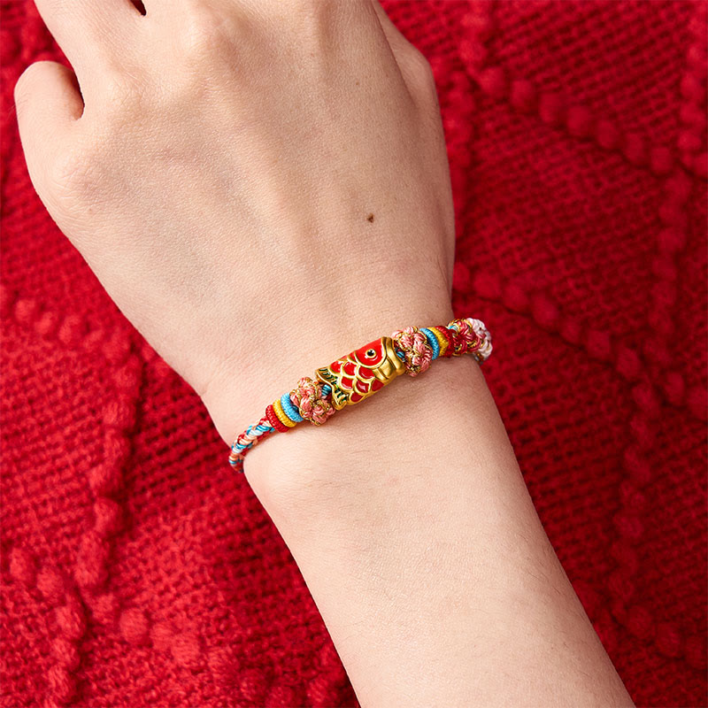 Hand-Woven Peach Blossom Koi Fish Success Rope Bracelet