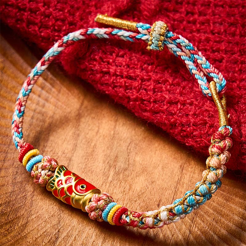 Hand-Woven Peach Blossom Koi Fish Success Rope Bracelet