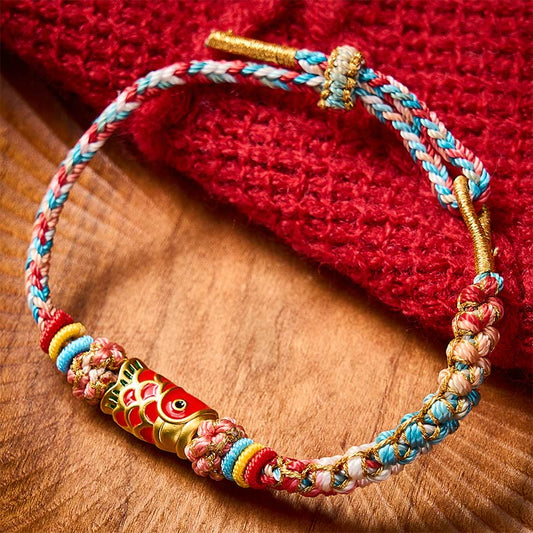 Hand-Woven Peach Blossom Koi Fish Success Rope Bracelet