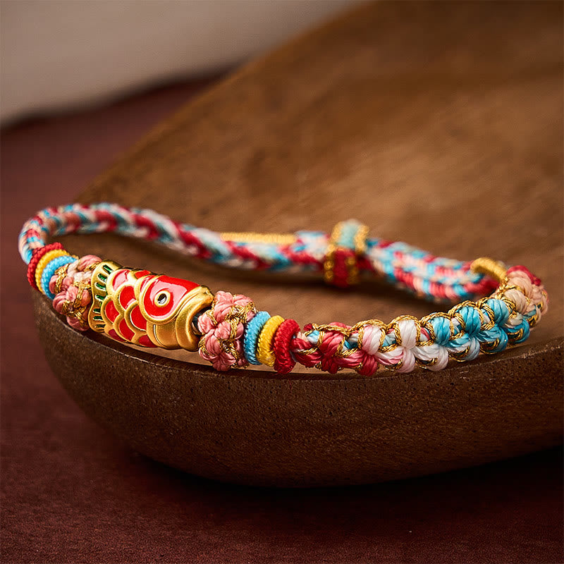 Hand-Woven Peach Blossom Koi Fish Success Rope Bracelet