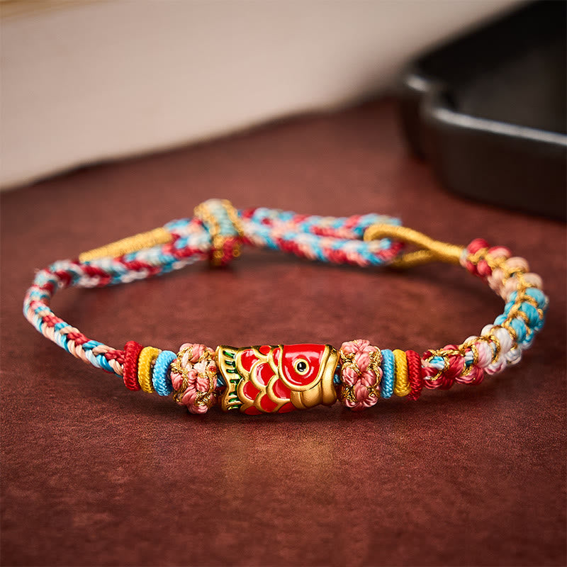 Hand-Woven Peach Blossom Koi Fish Success Rope Bracelet