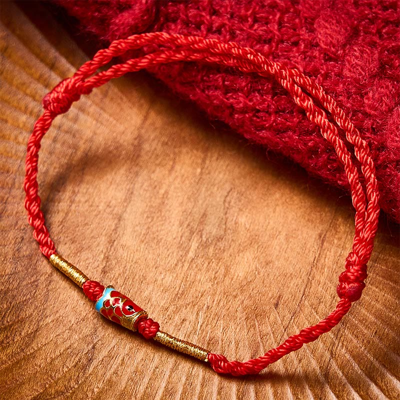 Hand-Woven Red String Luck Koi Fish Adjustable Copper Charm Bracelet