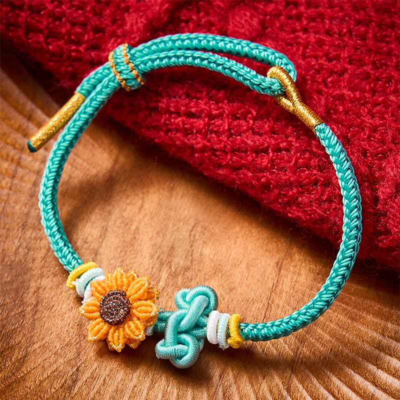 Hand-Woven Red String Sunflower Luck Bracelet