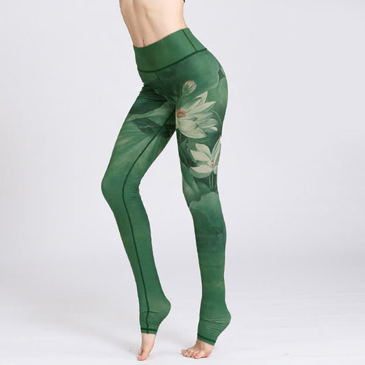 Lotus Flower Print Design Pants Sports Fitness Yoga Leggings Women's Yoga Pants