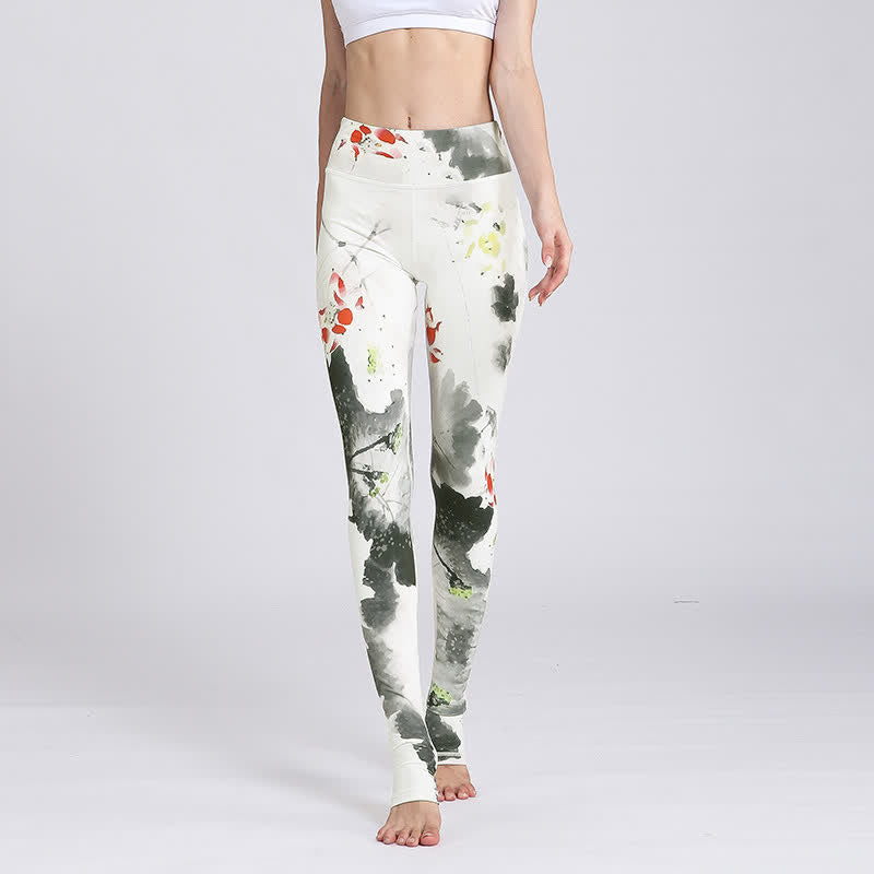 Lotus Flower Print Design Pants Sports Fitness Yoga Leggings Women's Yoga Pants