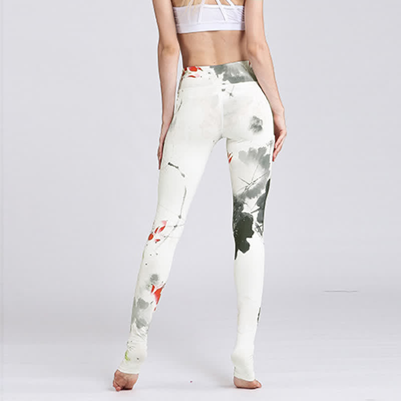 Lotus Flower Print Design Pants Sports Fitness Yoga Leggings Women's Yoga Pants
