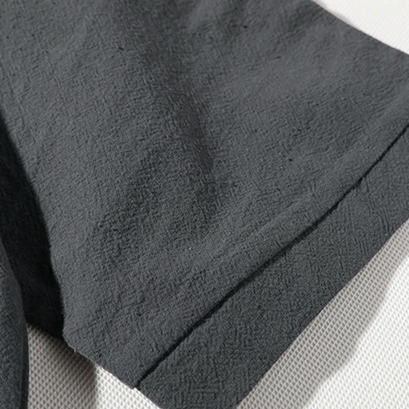 2Pcs Plain Notched Collar T-Shirt Wide Leg Shorts With Pockets Men's Meditation Cloth Set