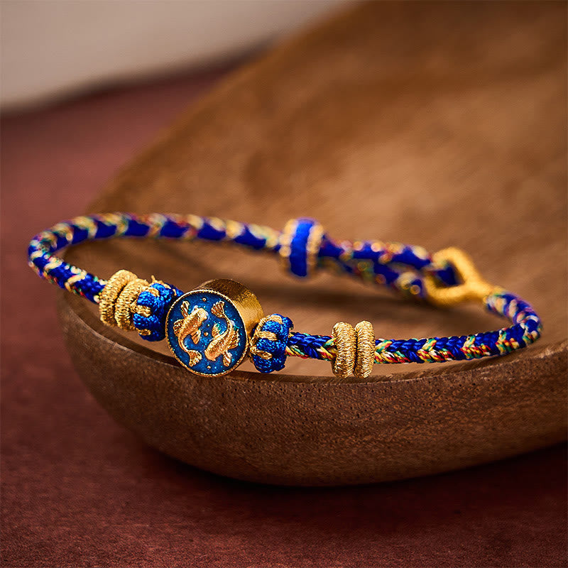 Hand-Woven String Double Golden Koi Fish Strength Rope Bracelet