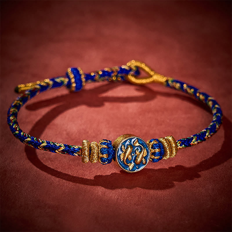 Hand-Woven String Double Golden Koi Fish Strength Rope Bracelet