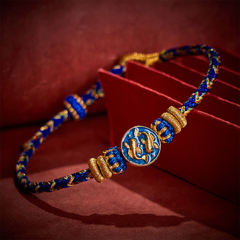 Hand-Woven String Double Golden Koi Fish Strength Rope Bracelet