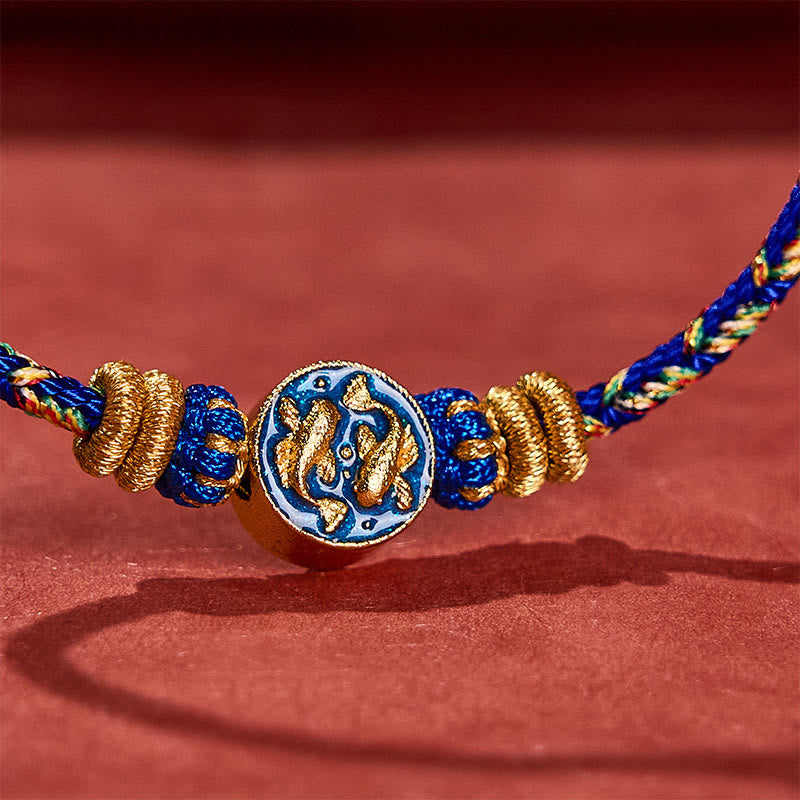 Hand-Woven String Double Golden Koi Fish Strength Rope Bracelet
