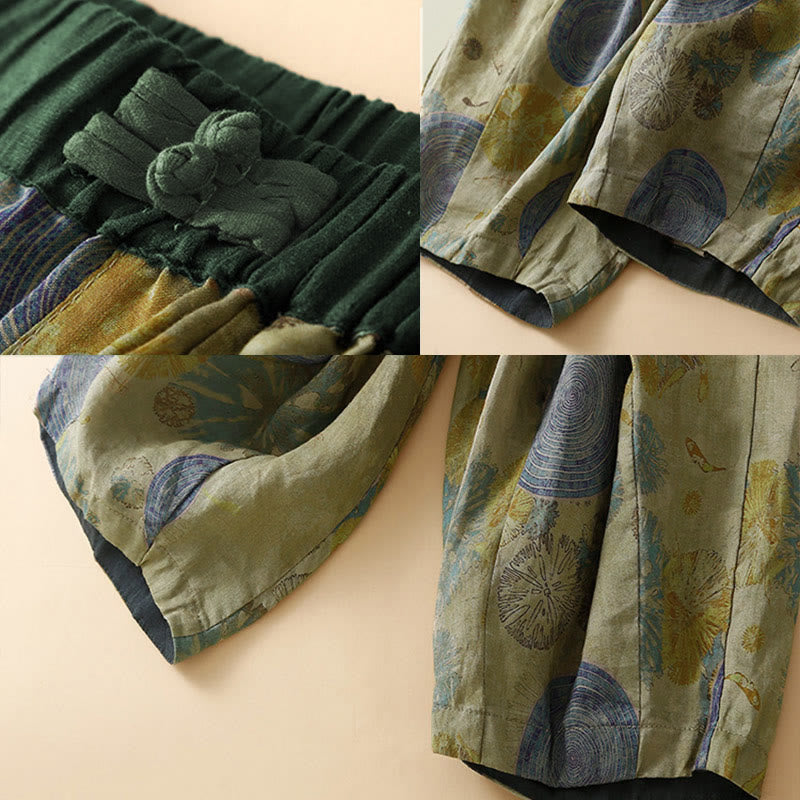 Retro Casual Chinese Frog-Button Design Women's Harem Pants With Pockets