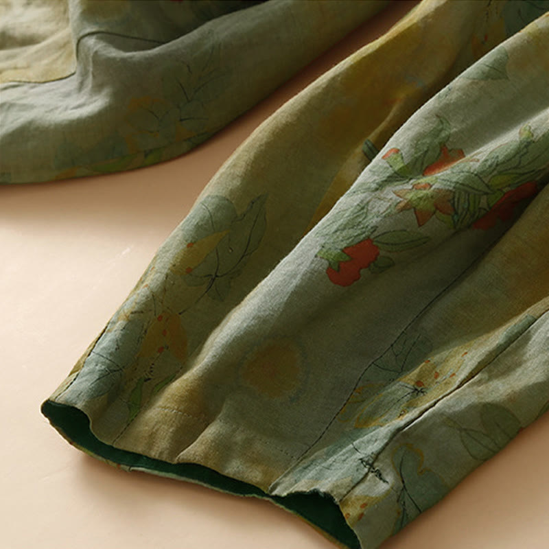Retro Casual Chinese Frog-Button Design Women's Harem Pants With Pockets