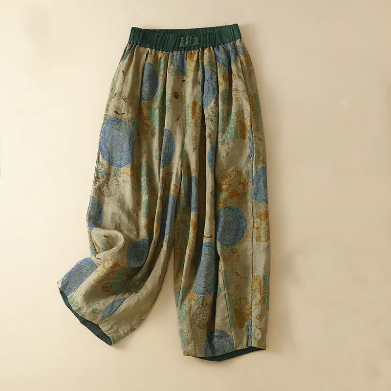 Retro Casual Chinese Frog-Button Design Women's Harem Pants With Pockets