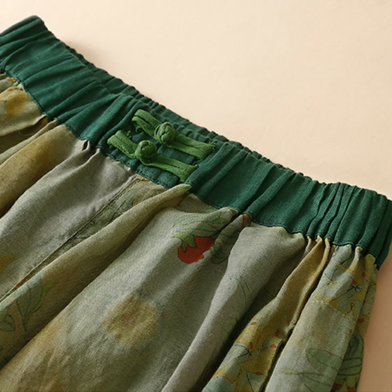 Retro Casual Chinese Frog-Button Design Women's Harem Pants With Pockets