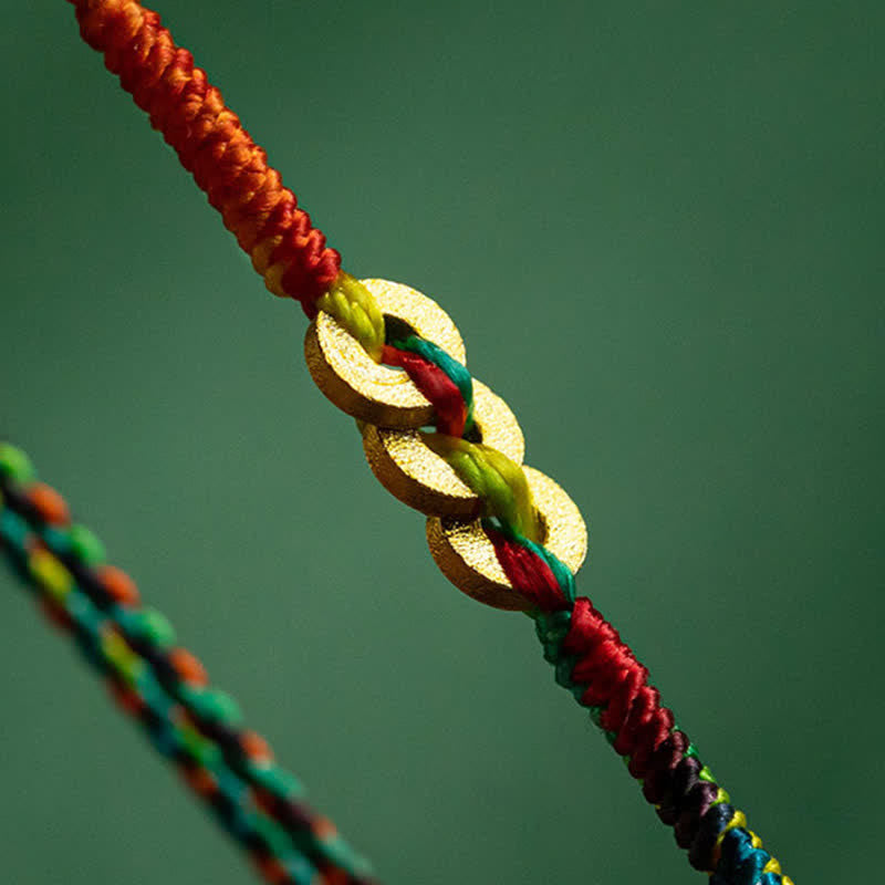 Copper Coins Hand-Woven Red Multicolor String Luck Bracelet