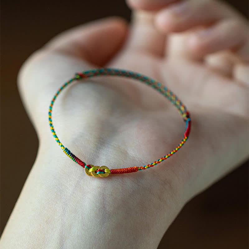 Copper Coins Hand-Woven Red Multicolor String Luck Bracelet