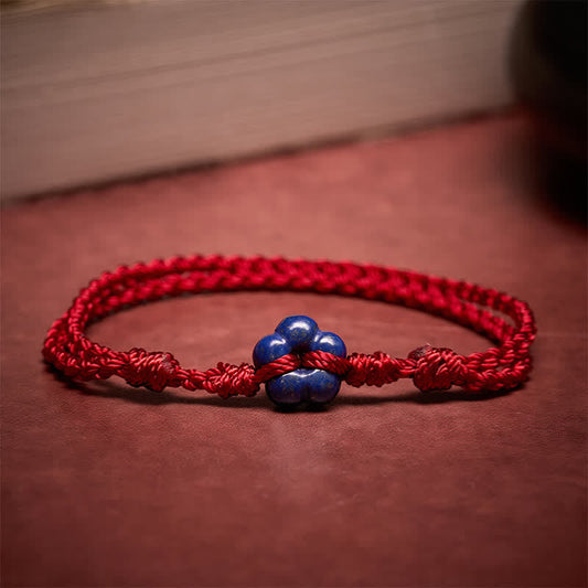 Hand-Woven Flower Lapis Lazuli Red String Luck Bracelet