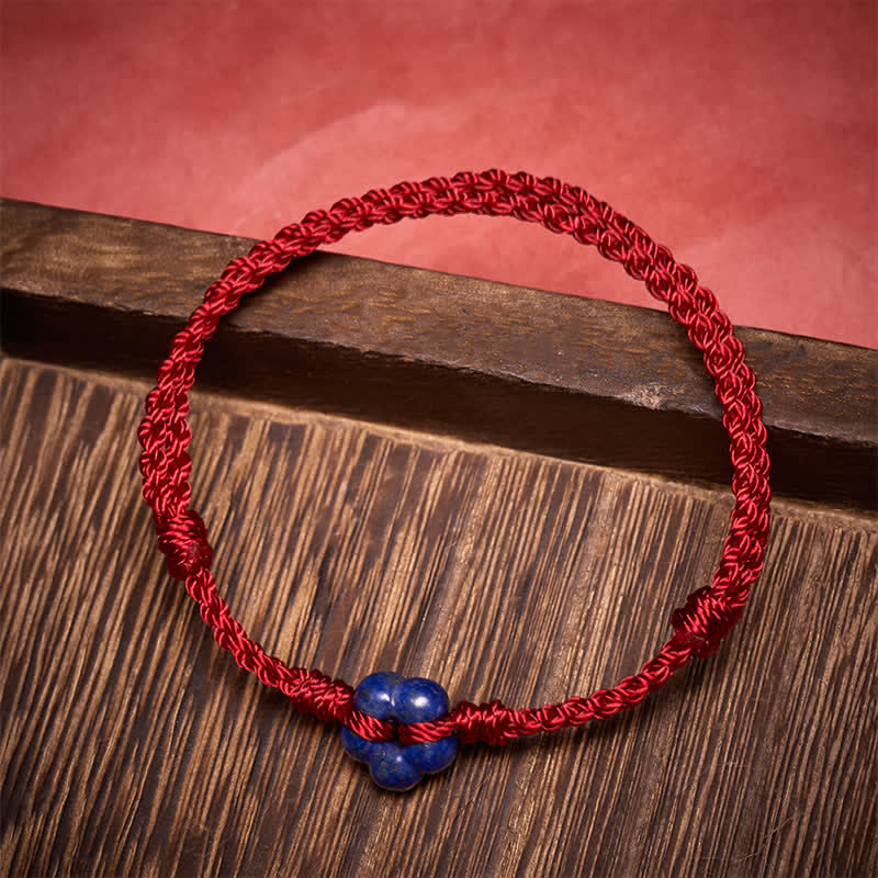 Hand-Woven Flower Lapis Lazuli Red String Luck Bracelet