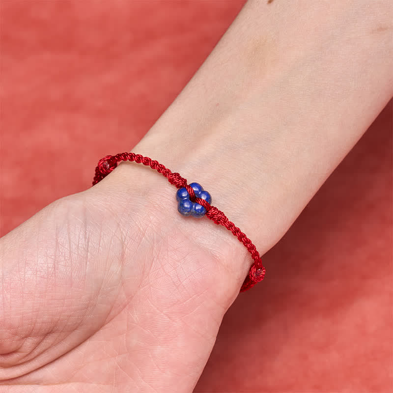 Hand-Woven Flower Lapis Lazuli Red String Luck Bracelet